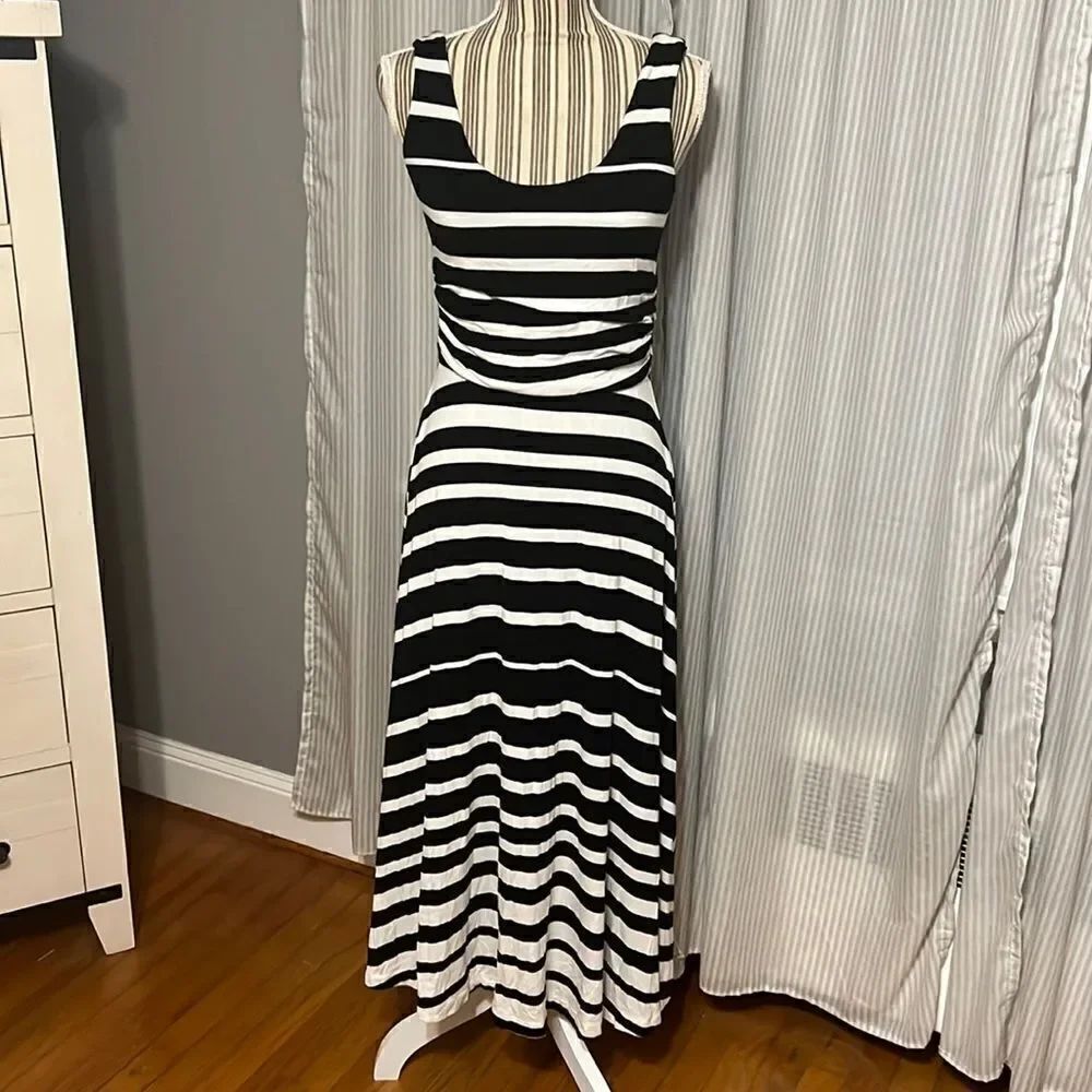 Athleta Black/White Striped Maxi Dress